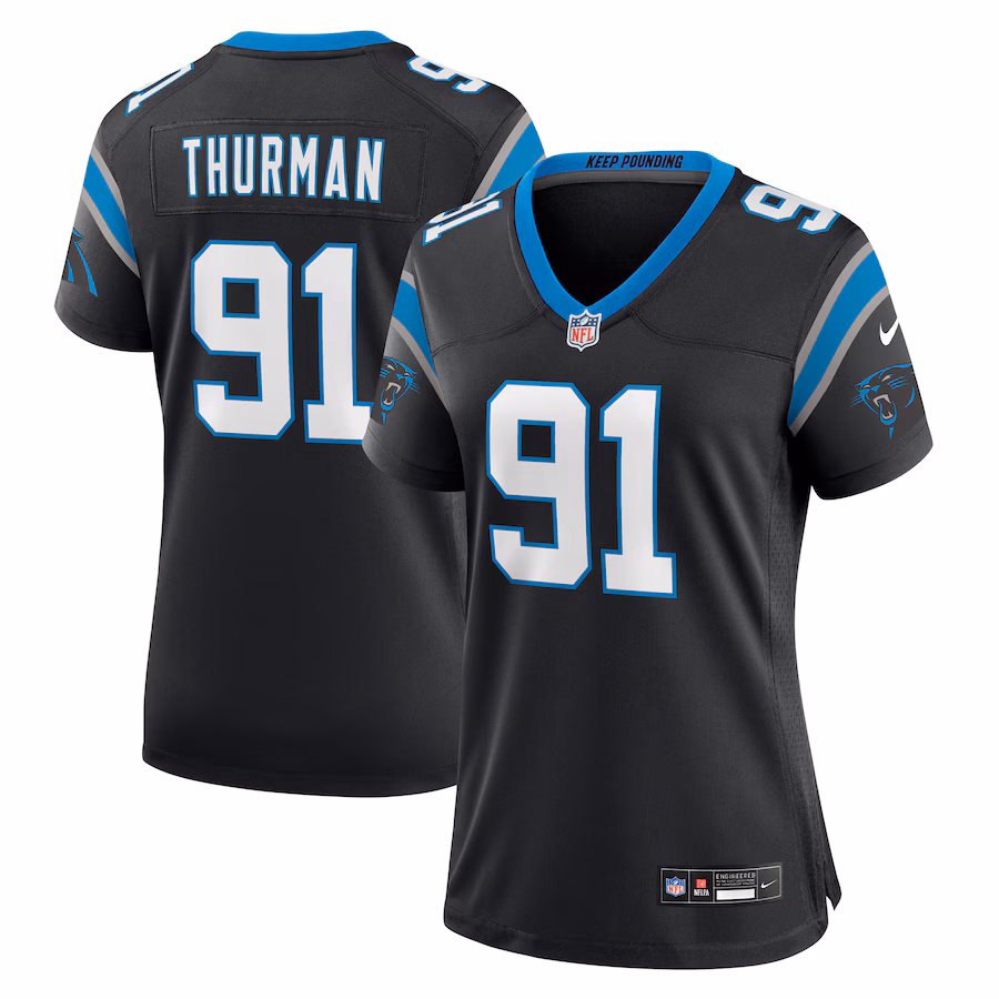 Women's Carolina Panthers Nick Thurman Nike  Black Team Game Jersey - Jersey