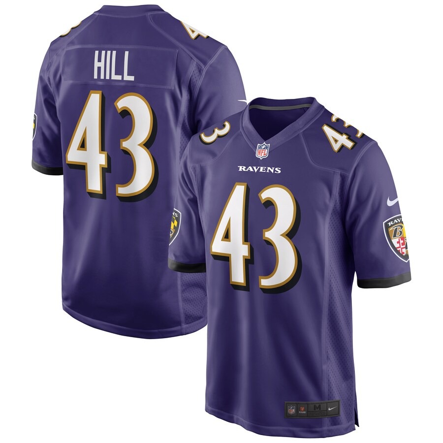 Men's Baltimore Ravens Justice Hill Nike Purple Game Jersey - Jersey