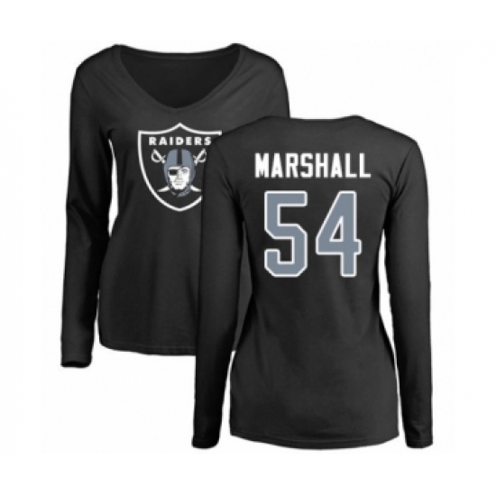 Football Women's Oakland Raiders #54 Brandon Marshall Black Name & Number Logo Long Sleeve T-Shirt - Jersey