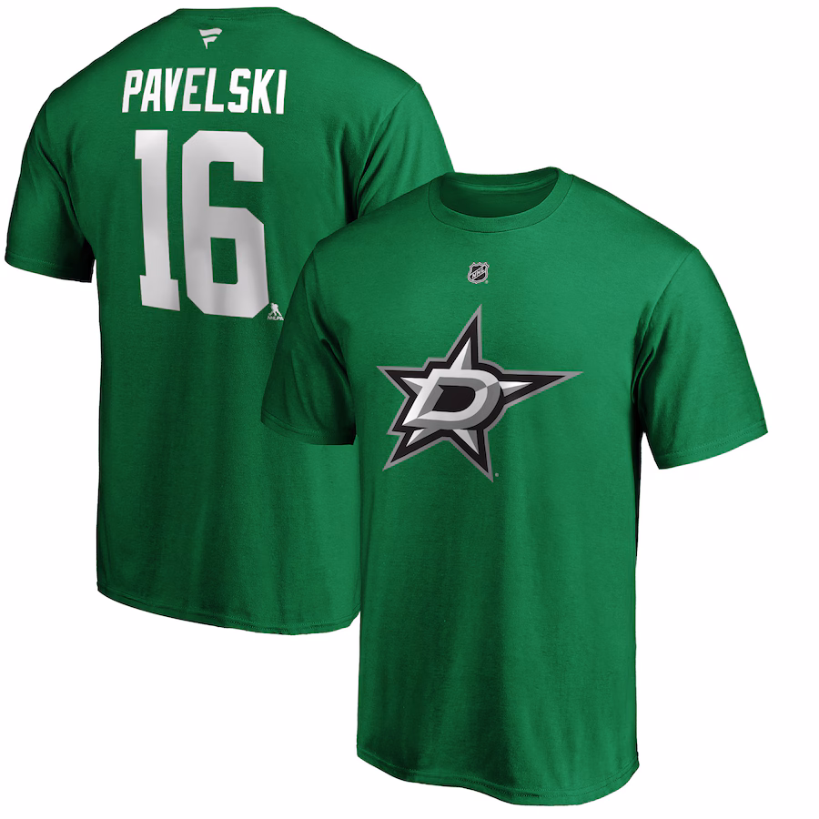 Men's Dallas Stars Joe Pavelski Fanatics Kelly Green Player Authentic Stack Name & Number T-Shirt - Jersey
