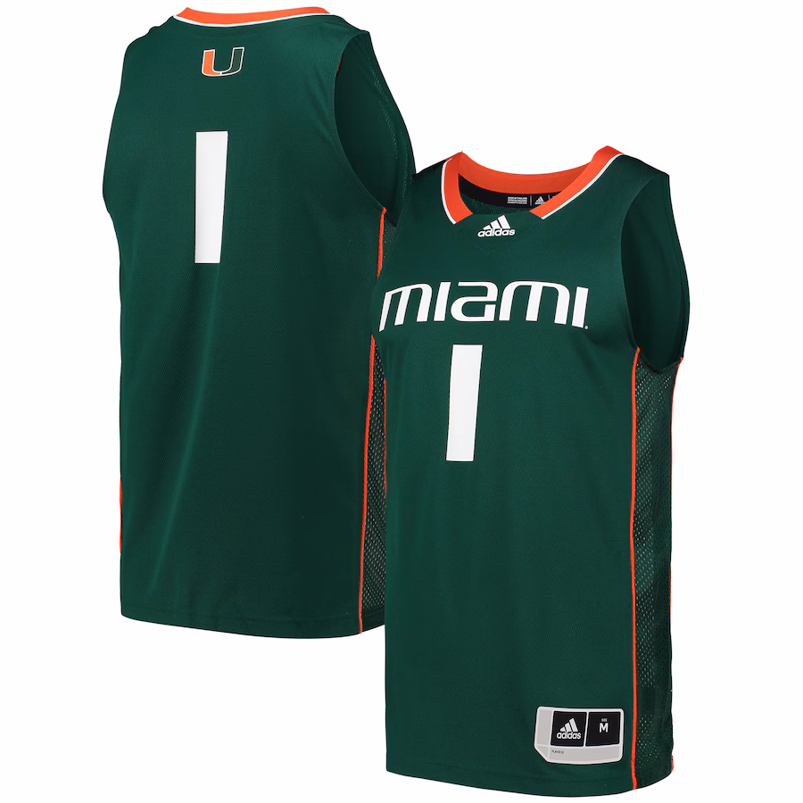 #1 Miami Hurricanes adidas Swingman Basketball Jersey - Green - Jersey