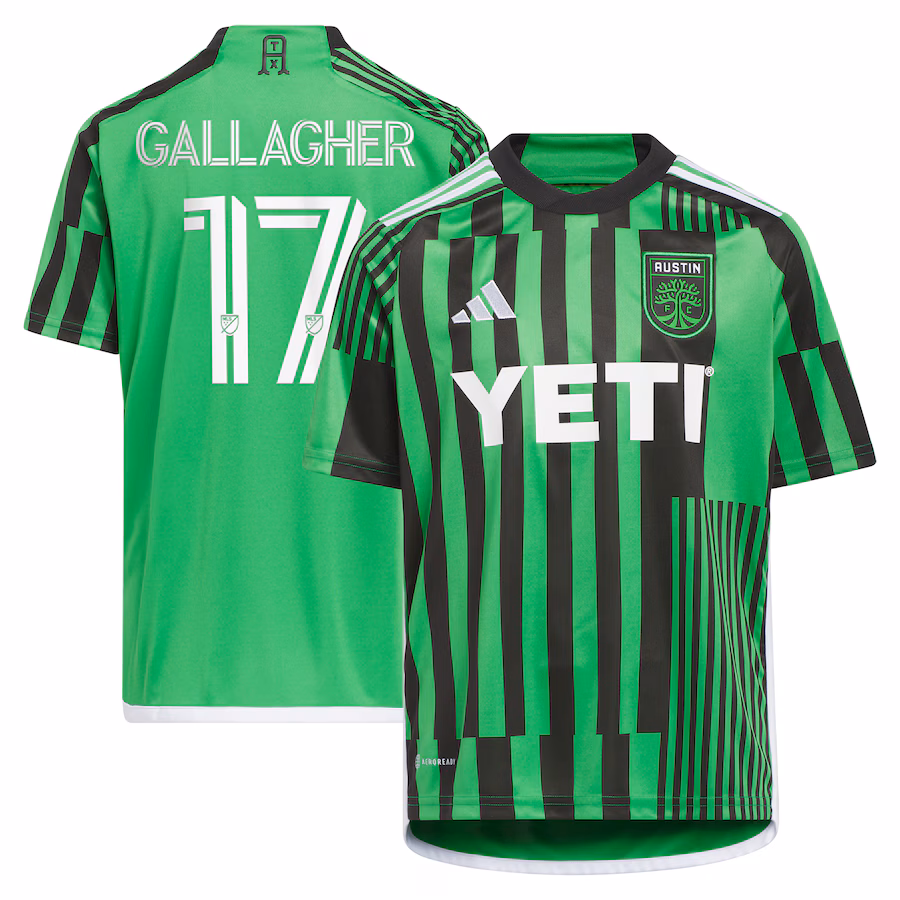 Youth Austin FC Jon Gallagher adidas Green 2024 Las Voces Kit Replica Player Jersey - Jersey