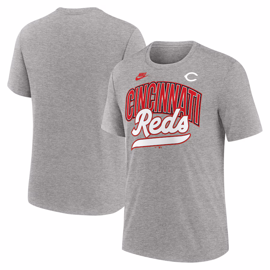 Men's Cincinnati Reds Nike Heather Gray Cooperstown Collection Retro Tri-Blend T-Shirt - Jersey