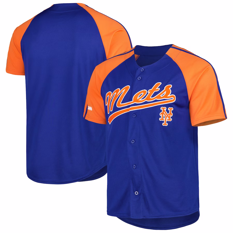 Men's New York Mets Stitches Royal Button-Down Raglan Fashion Jersey - Jersey