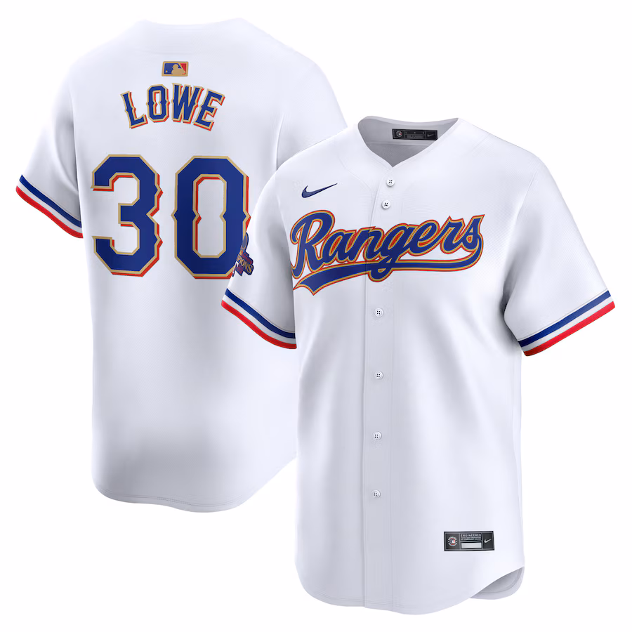 Men's Texas Rangers Nathaniel Lowe Nike White 2024 Gold Collection Limited Player Jersey - Jersey