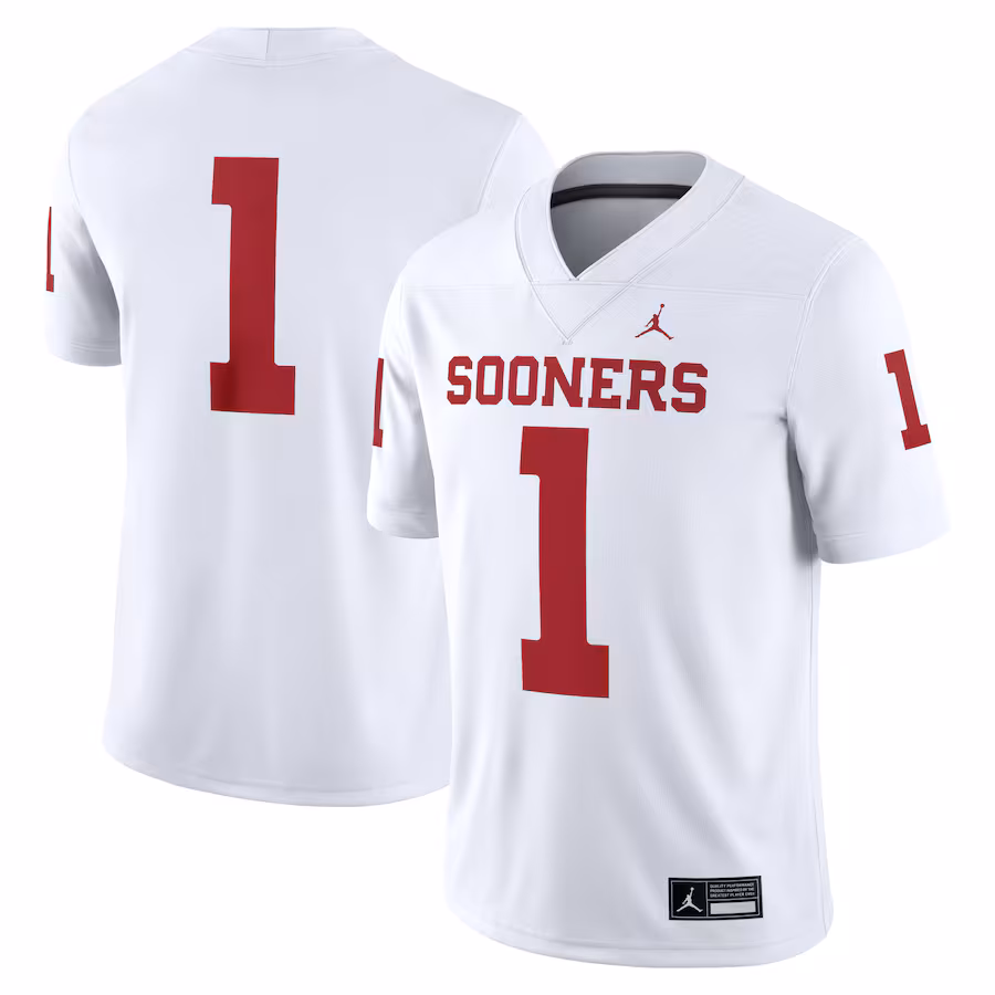Men's Jordan Brand #1 White Oklahoma Sooners Game Jersey - Jersey