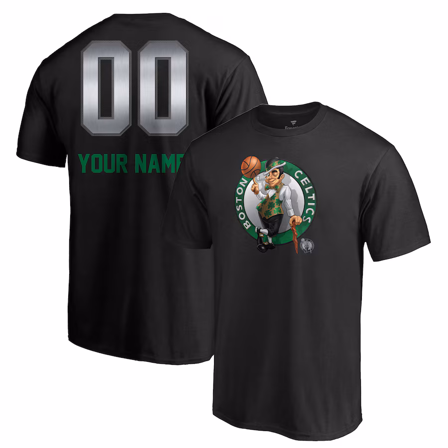 Men's Boston Celtics Black Midnight Mascot Personalized Name & Number T-Shirt - Jersey