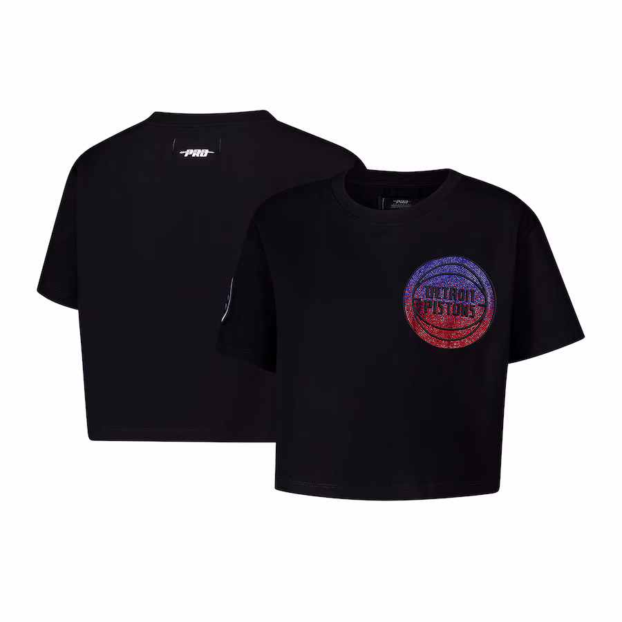 Women's Detroit Pistons Pro Standard Black Jewels Boxy Cropped T-Shirt - Jersey