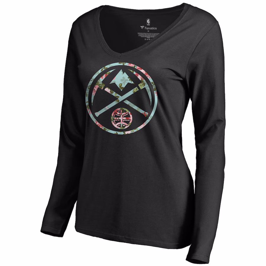 Women's Denver Nuggets Black Lovely Long Sleeve V-Neck T-Shirt - Jersey