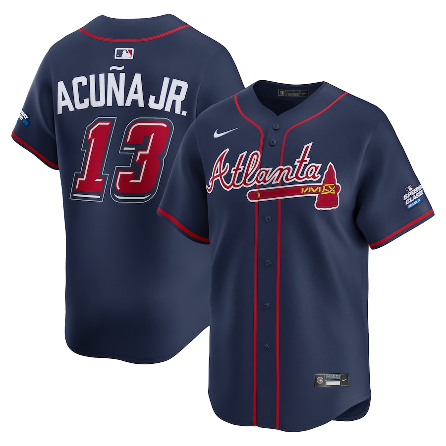 Men's Atlanta Braves Ronald Acuna Jr. Nike Navy 2025 MLB Speedway Classic Alternate Limited Player Jersey - Jersey