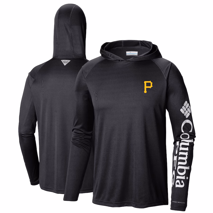Men's Pittsburgh Pirates Columbia Black Terminal Tackle Long Sleeve Hoodie T-Shirt - Jersey