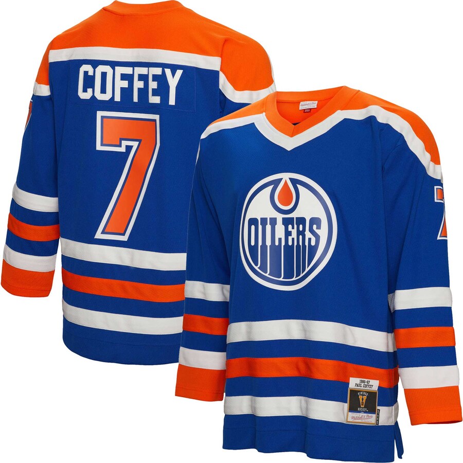 Men's Edmonton Oilers Paul Coffey Mitchell & Ness Royal 1986/87  Blue Line Player Jersey - Jersey