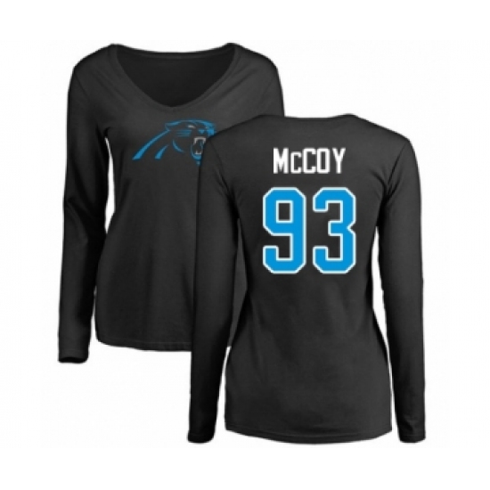 Football Women's Carolina Panthers #93 Gerald McCoy Black Name & Number Logo Slim Fit Long Sleeve T-Shirt - Jersey