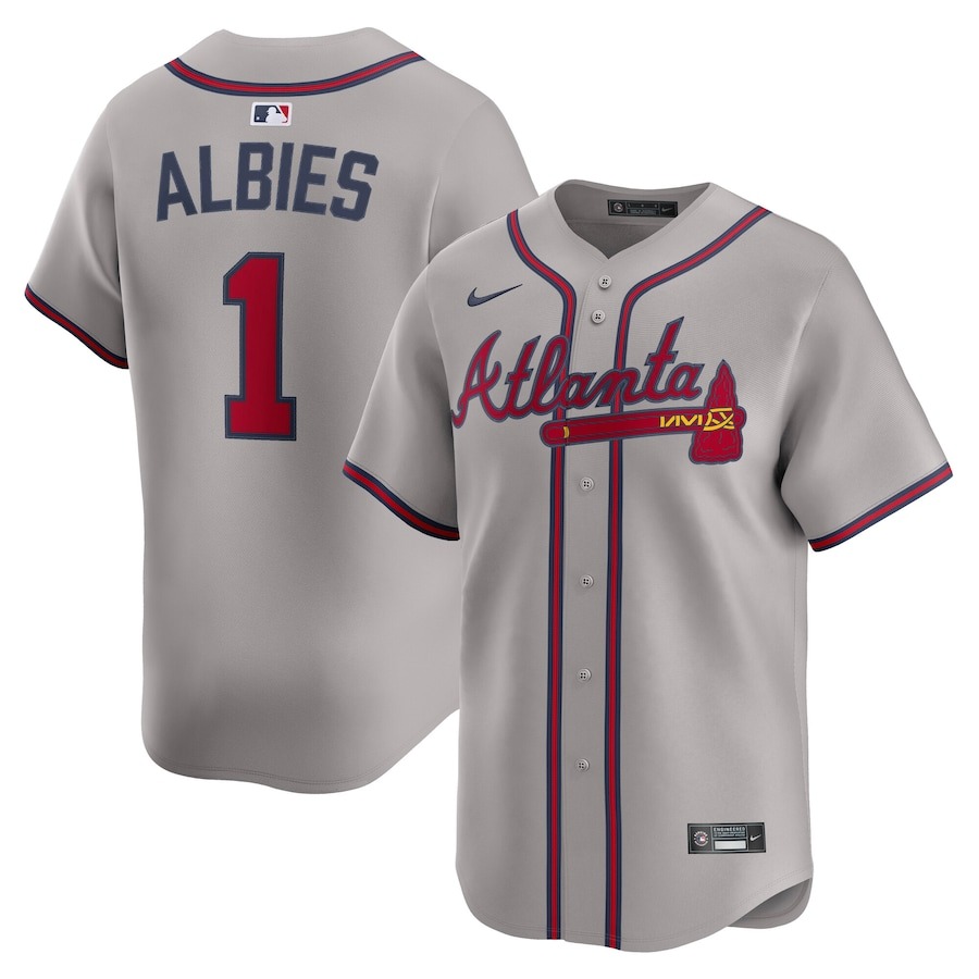 Men's Atlanta Braves Ozzie Albies Nike Gray Road Limited Player Jersey - Jersey