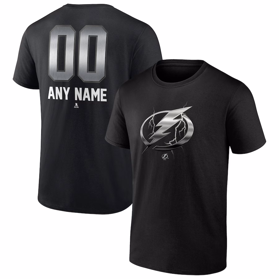 Men's Tampa Bay Lightning Black Personalized Midnight Mascot Logo T-Shirt - Jersey