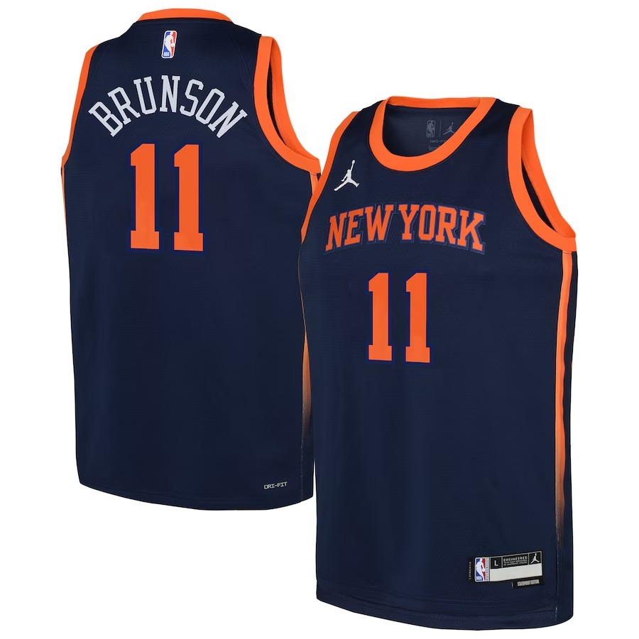 Youth New York Knicks Jalen Brunson Jordan Brand Navy Swingman Jersey - Statement Edition - Jersey