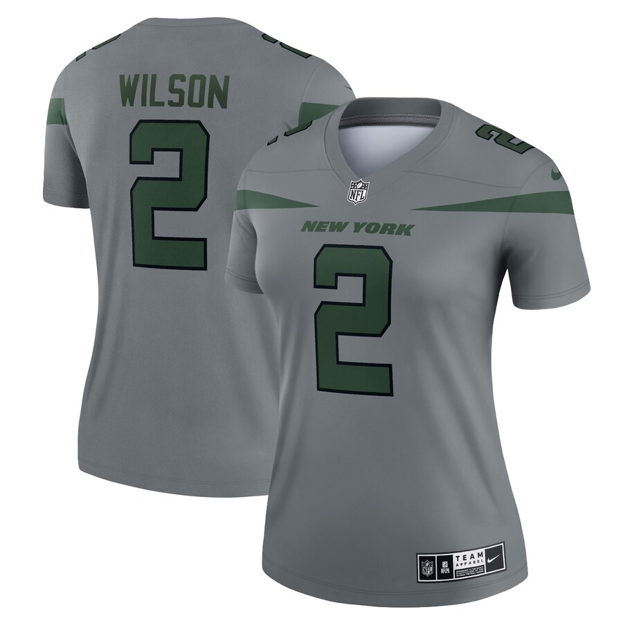 Women's New York Jets Zach Wilson Nike Gray Inverted Legend Jersey - Jersey