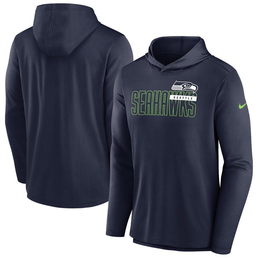 Men's Seattle Seahawks Nike Navy Lightweight Performance Hooded Long Sleeve T-Shirt - Jersey