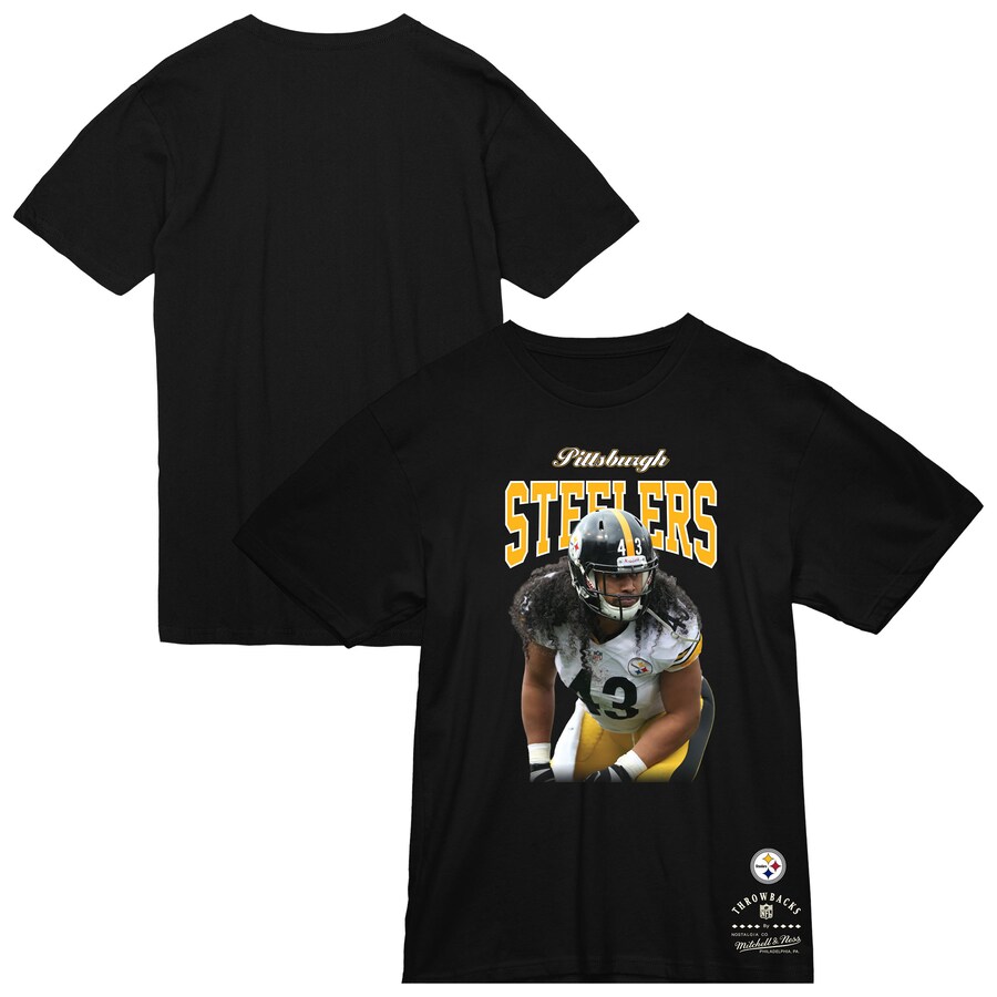 Men's Pittsburgh Steelers Troy Polamalu Mitchell & Ness Black Sideline Retired Player T-Shirt - Jersey
