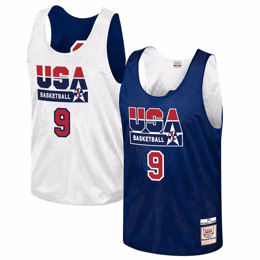 Men's USA Basketball Michael Jordan Mitchell & Ness Navy Training 1992 Dream Team Authentic Reversible Practice Jersey - Jersey