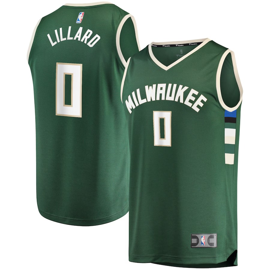 Men's Milwaukee Bucks Damian Lillard Fanatics Hunter Green Fast Break Replica Jersey - Icon Edition - Jersey