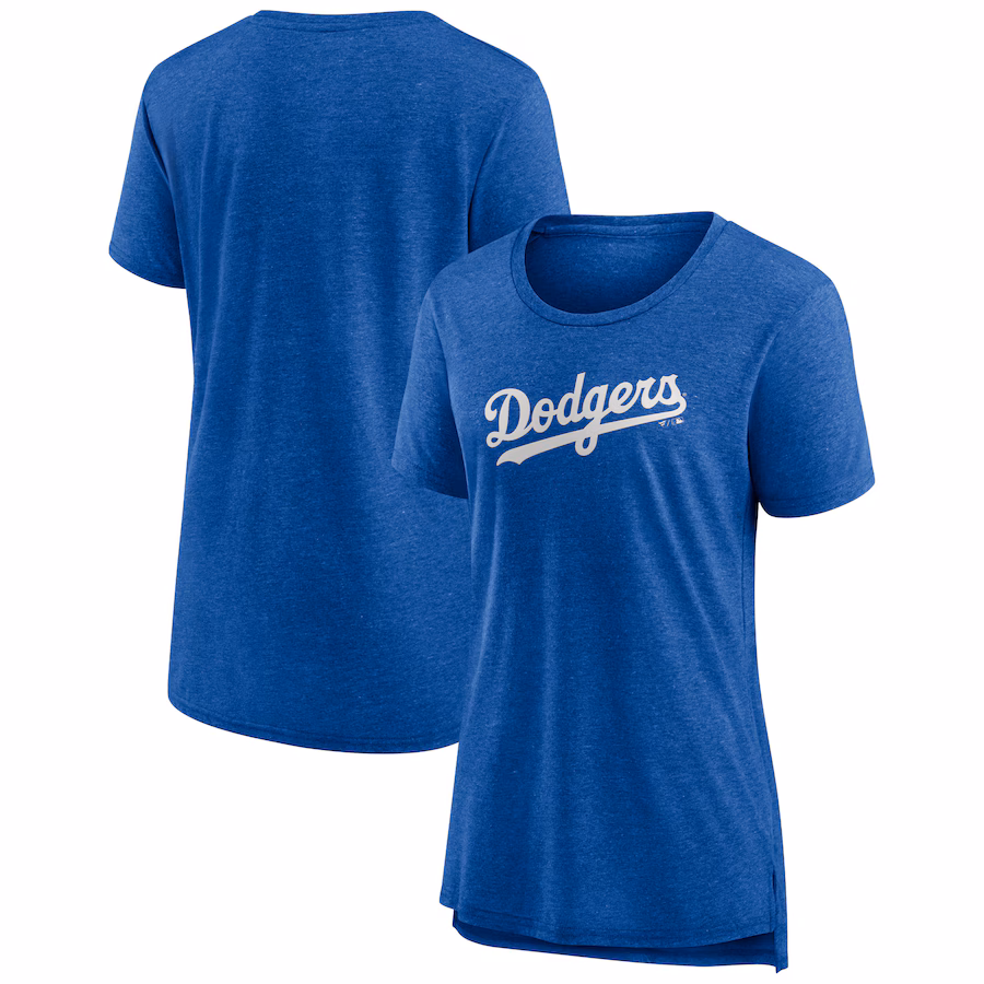 Women's Los Angeles Dodgers Heather Royal Official Wordmark Tri-Blend T-Shirt - Jersey