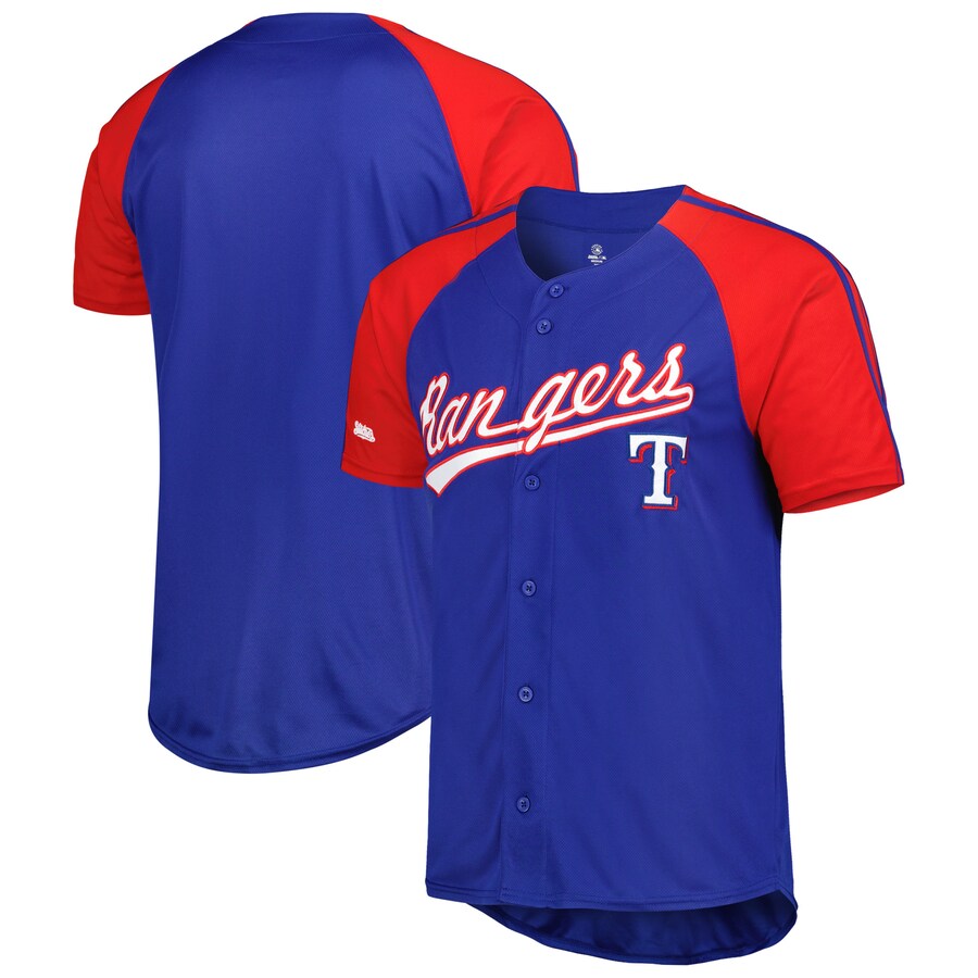 Men's Texas Rangers Stitches Royal Button-Down Raglan Fashion Jersey - Jersey