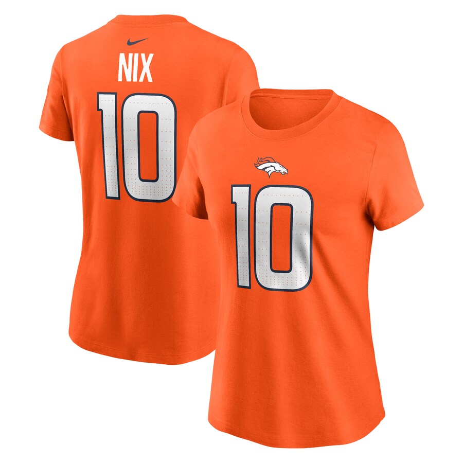 Women's Denver Broncos Bo Nix Nike Orange  Name & Number T-Shirt - Jersey