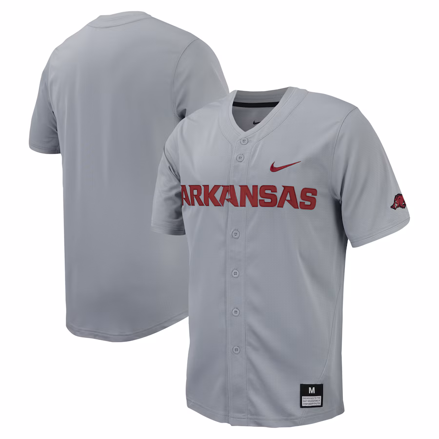Arkansas Razorbacks Nike Replica Full-Button Baseball Jersey - Gray - Jersey