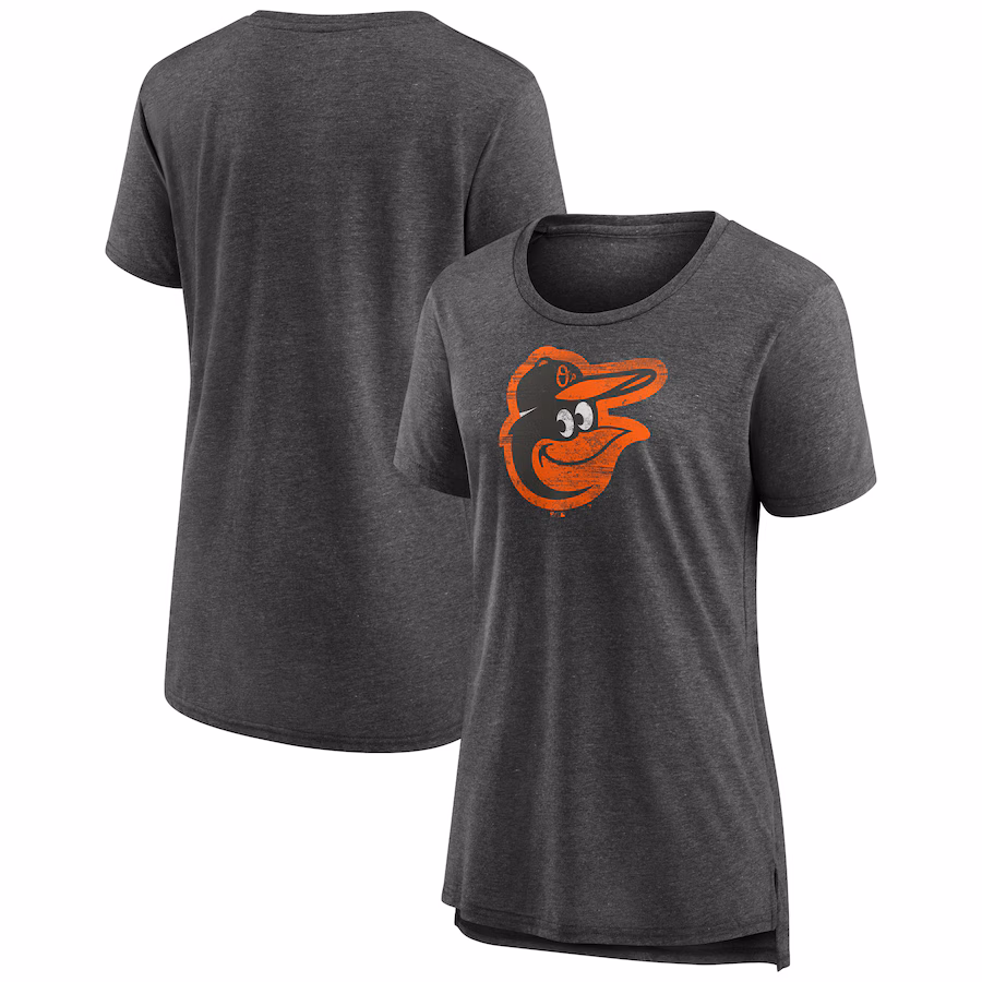 Women's Baltimore Orioles Gray Weathered Official Logo Tri-Blend T-Shirt - Jersey