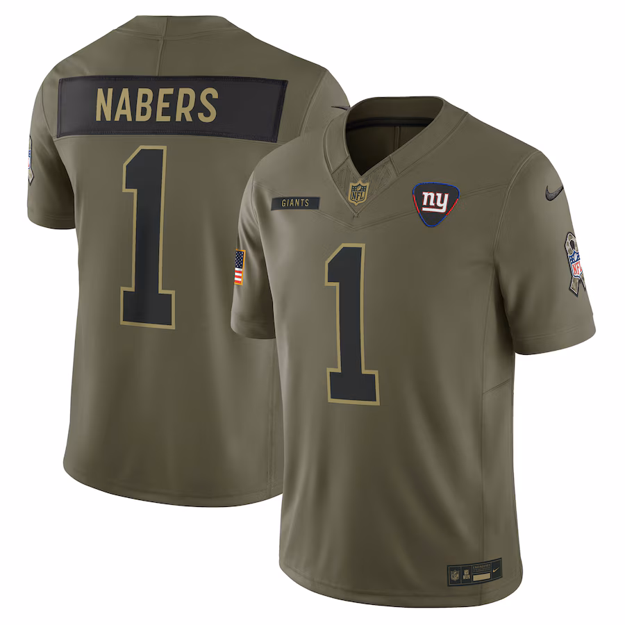 Men's New York Giants Malik Nabers Nike Olive 2025 Salute to Service Limited Jersey - Jersey