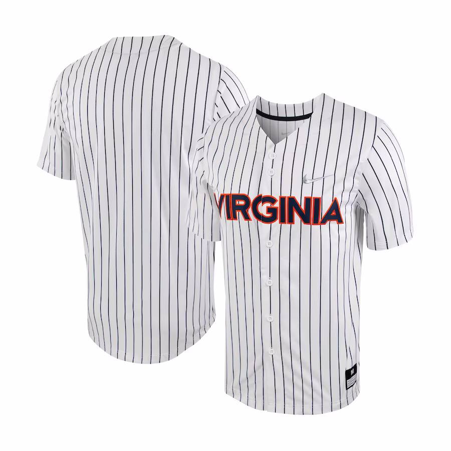 Virginia Cavaliers Nike Pinstripe Replica Full-Button Baseball Jersey - White/Navy - Jersey