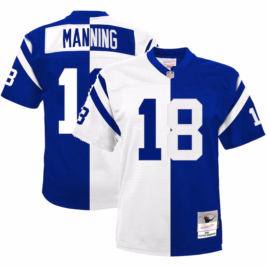 Youth Indianapolis Colts Peyton Manning Mitchell & Ness White/Royal Split Legacy Jersey - Jersey