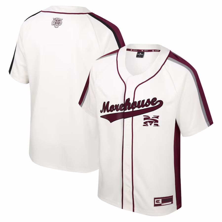 Morehouse Maroon Tigers Colosseum Ruth Button-Up Baseball Jersey - Cream - Jersey
