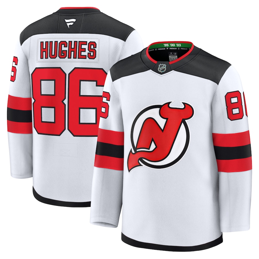 Men's New Jersey Devils Jack Hughes Fanatics White Away Premium Jersey - Jersey