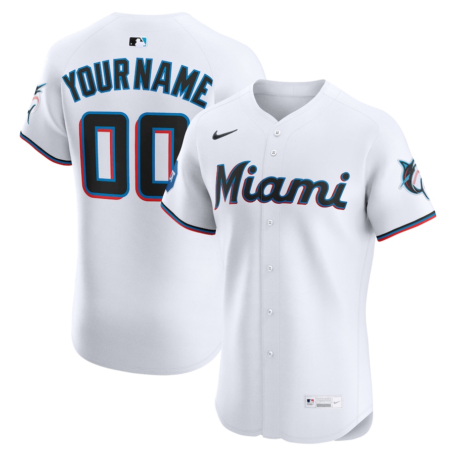 Men's Miami Marlins Nike White Home Elite Sponsor Patch Custom Jersey - Jersey
