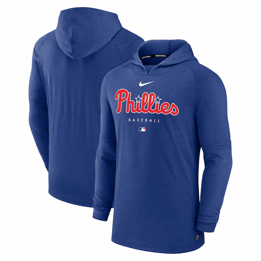 Men's Philadelphia Phillies Nike Heather Royal Authentic Collection Early Work Tri-Blend Performance Pullover Hoodie - Jersey