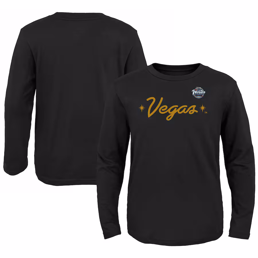 Youth Vegas Golden Knights Fanatics Black 2024 NHL Winter Classic Secondary Logo Long Sleeve T-Shirt - Jersey