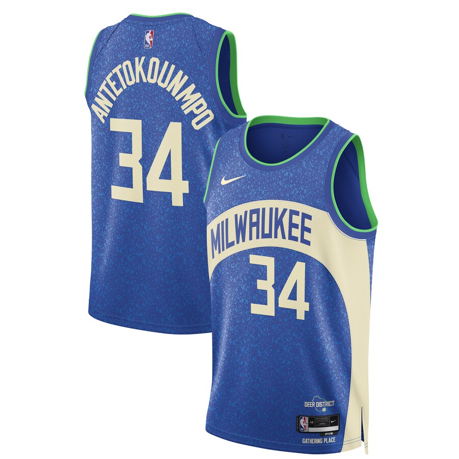 Unisex Milwaukee Bucks Giannis Antetokounmpo Nike Blue 2023/24 Swingman Jersey - City Edition - Jersey