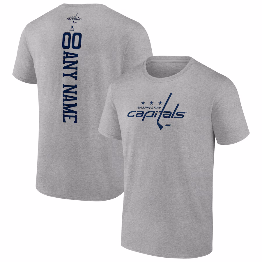 Men's Washington Capitals Heather Gray Personalized Name & Number T-Shirt - Jersey