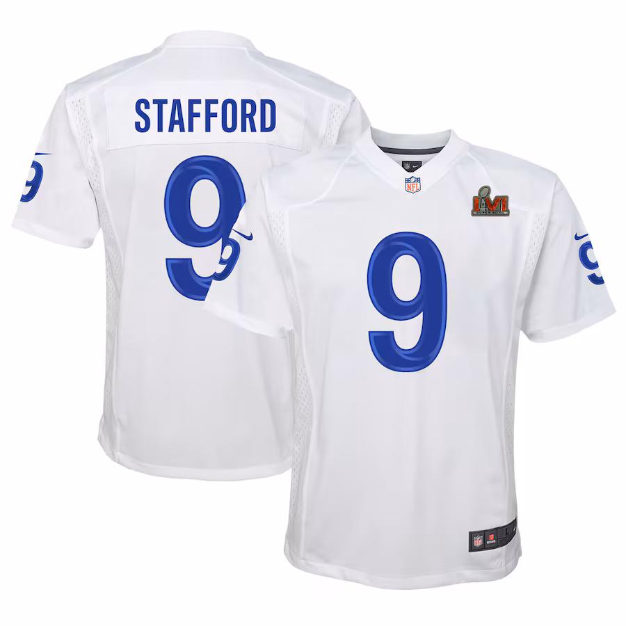 Youth Los Angeles Rams Matthew Stafford Nike White Super Bowl LVI Game Patch Jersey - Jersey