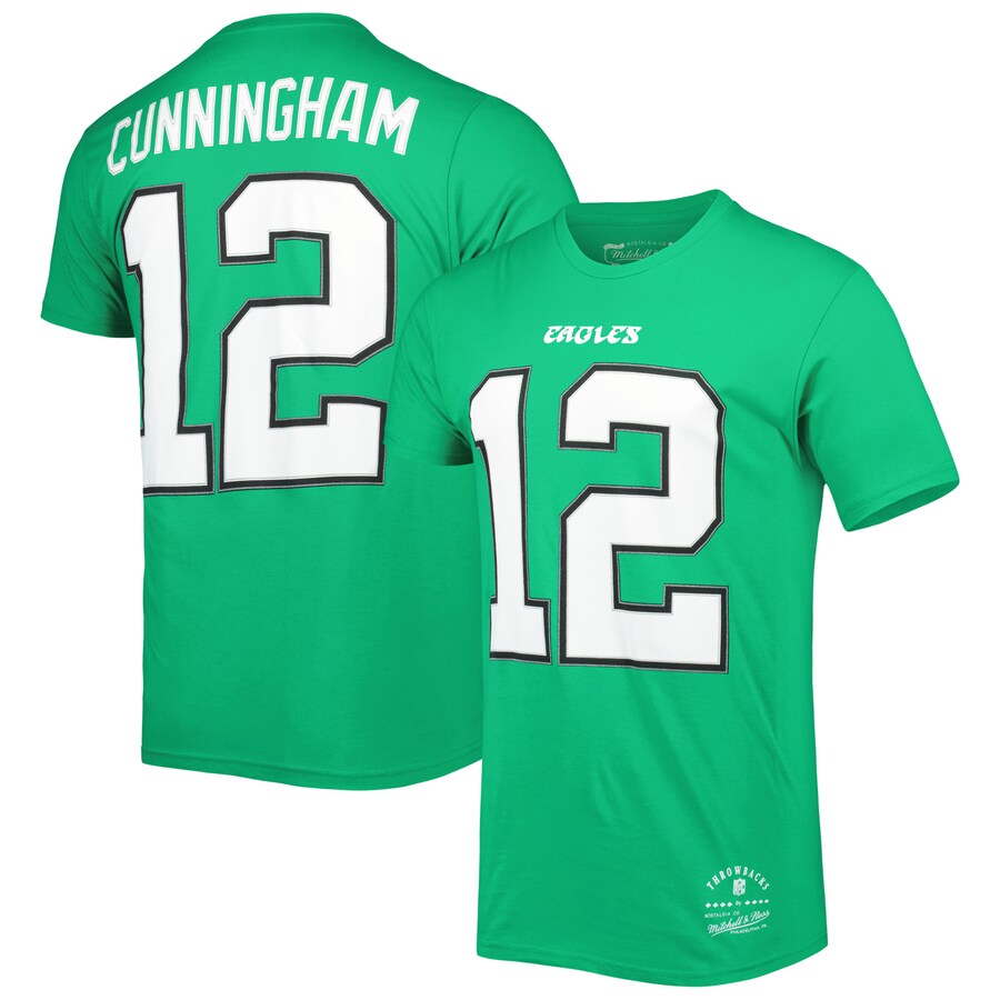 Men's Philadelphia Eagles Randall Cunningham Mitchell & Ness Kelly Green Retired Player Logo Name & Number T-Shirt - Jersey