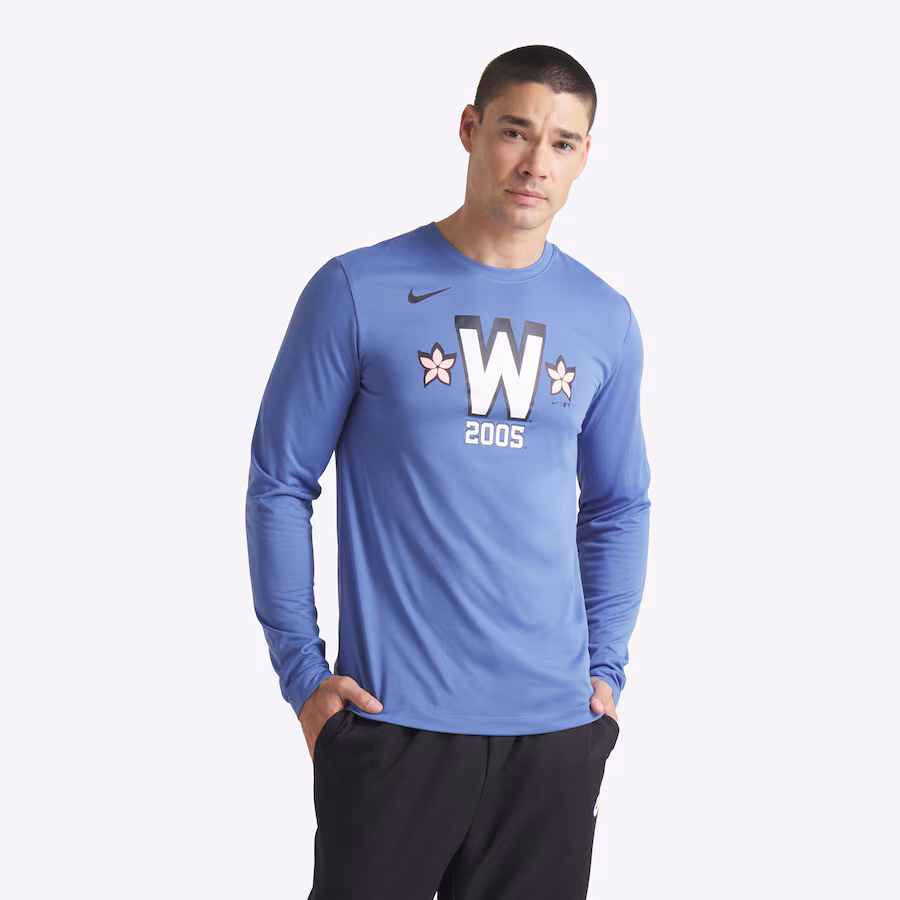 Men's Washington Nationals Nike Blue 2025 City Connect Legend Performance Long Sleeve T-Shirt - Jersey