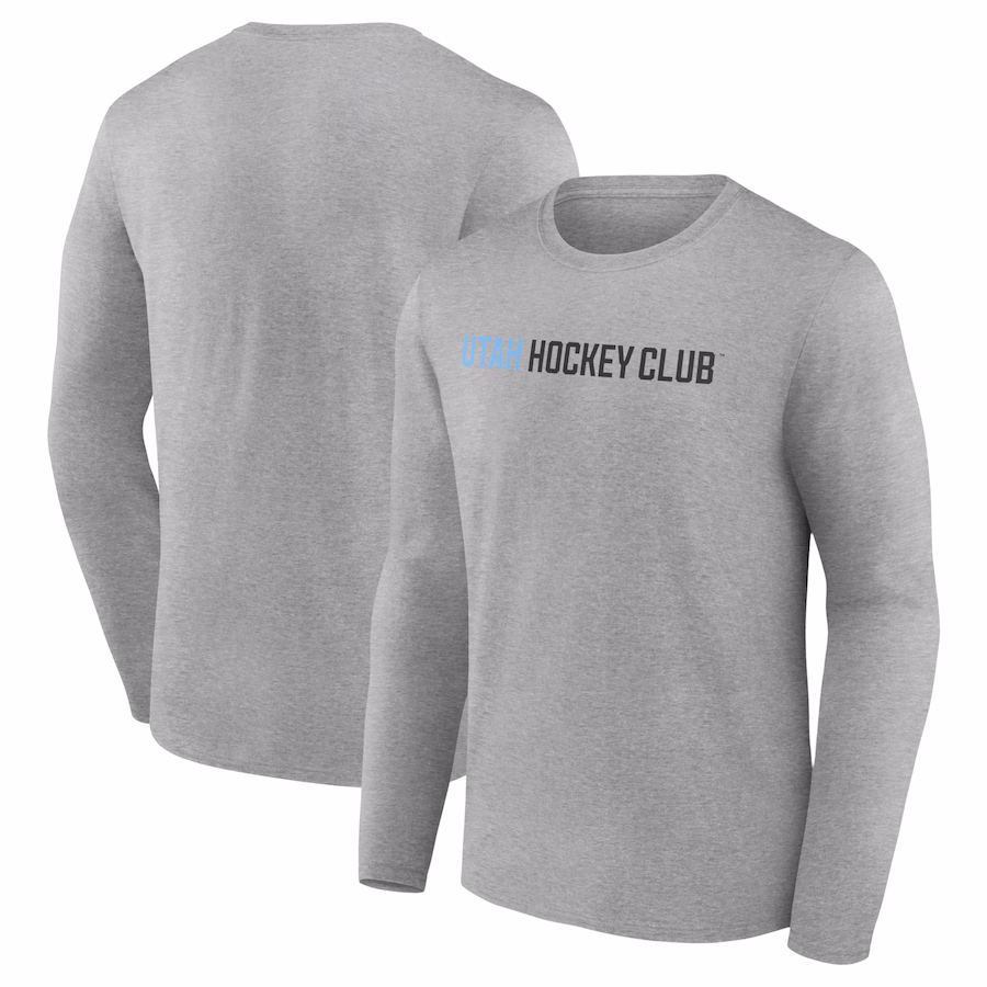 Men's Utah Hockey Club Fanatics Heather Gray Wordmark Logo Long Sleeve T-Shirt - Jersey