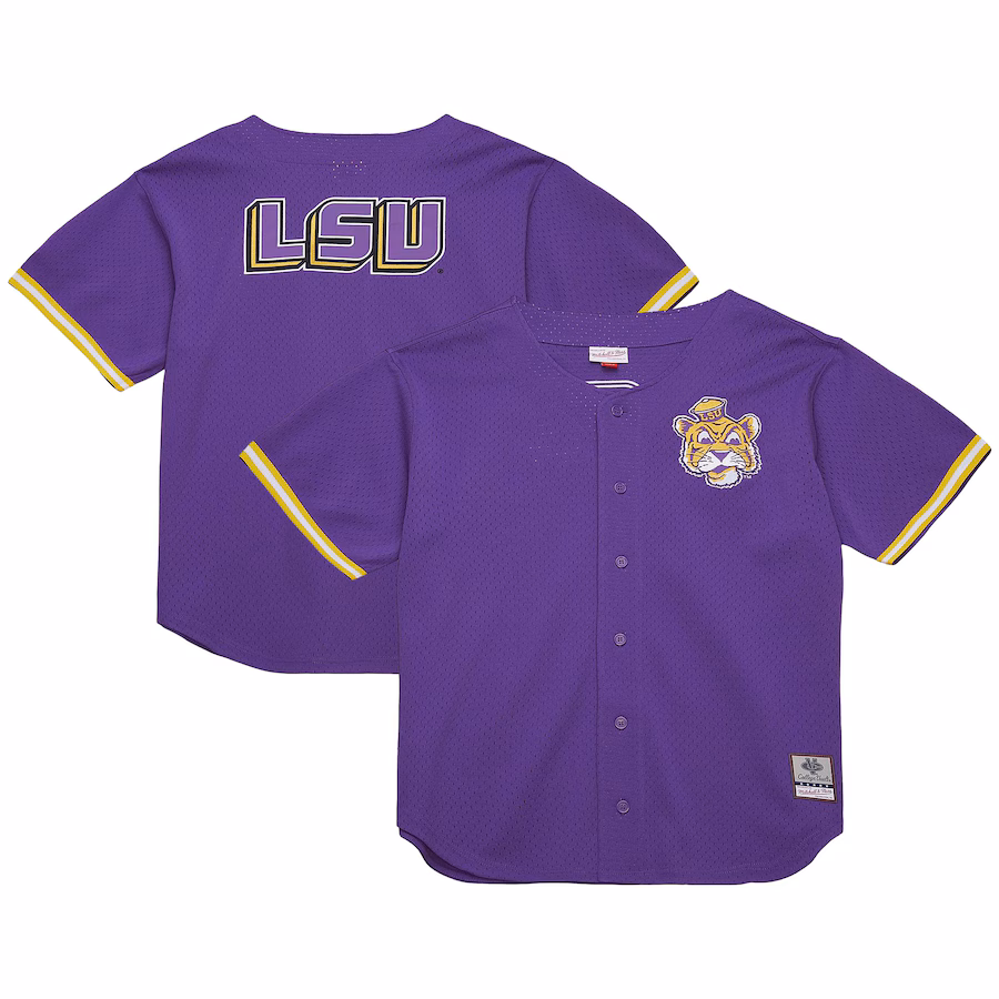 Men's Mitchell & Ness Purple LSU Tigers Game Time Vintage Mesh Button Front Top - Jersey