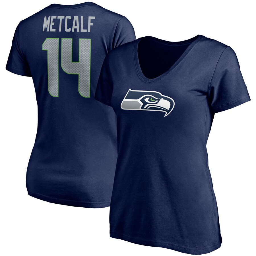 Women's Seattle Seahawks DK Metcalf Fanatics College Navy Player Icon Name & Number V-Neck T-Shirt - Jersey