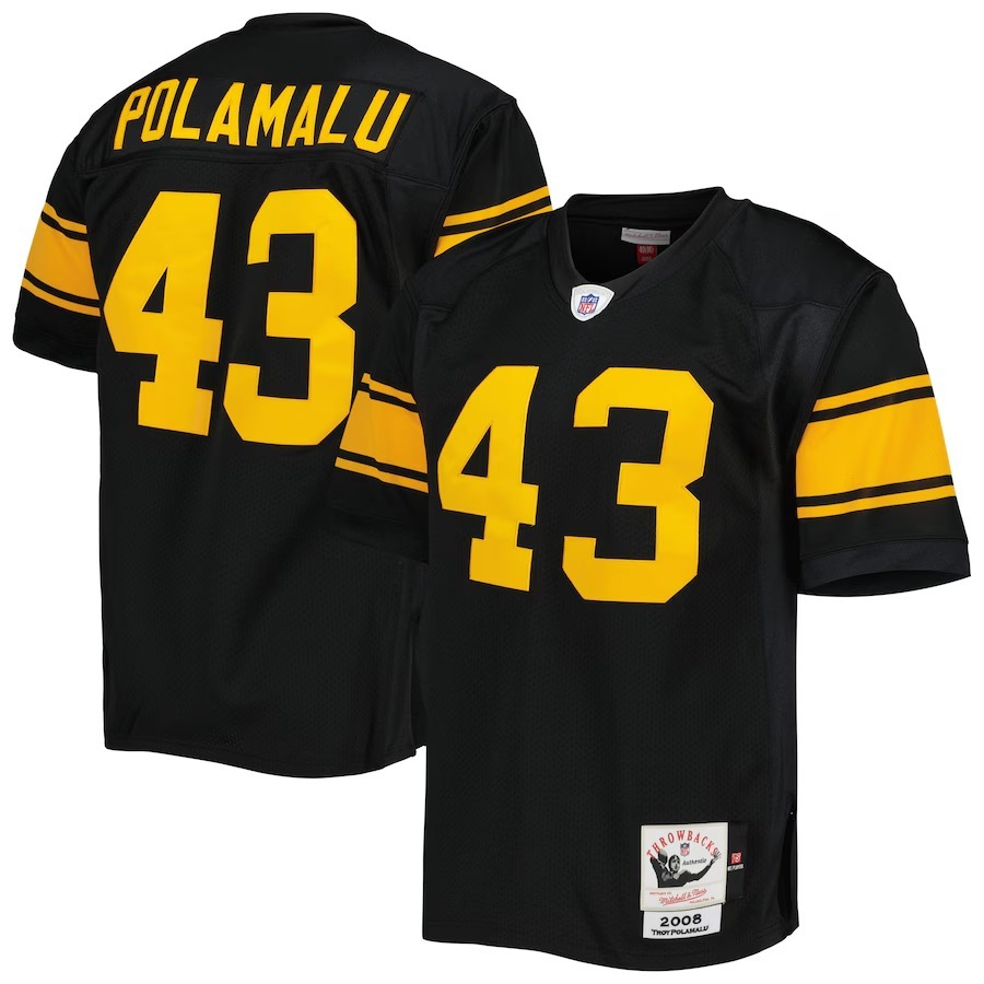 Men's Pittsburgh Steelers 2008 Troy Polamalu Mitchell & Ness Black Authentic Throwback Retired Player Jersey - Jersey