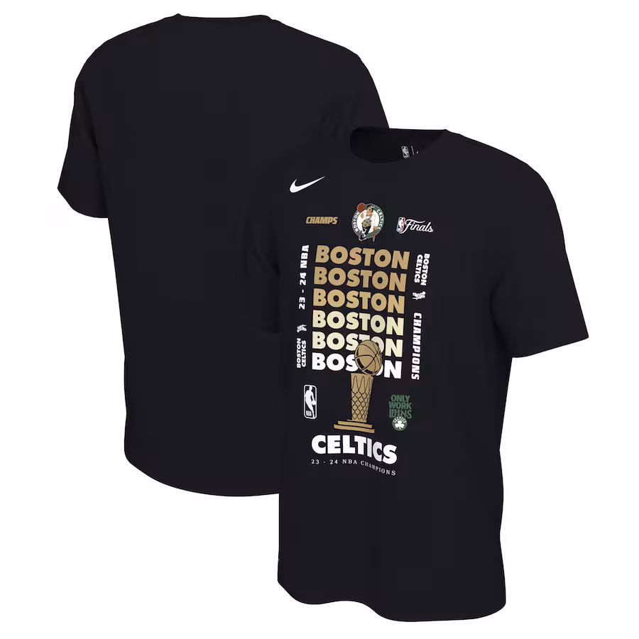 Men's Boston Celtics Nike Black 2024 NBA Finals Champions Celebration Expressive T-Shirt - Jersey