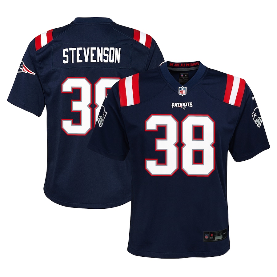 Youth New England Patriots Rhamondre Stevenson Nike Navy Team Player Game Jersey - Jersey