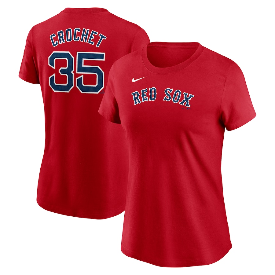 Women's Boston Red Sox Garrett Crochet Nike Red Fuse Name & Number T-Shirt - Jersey